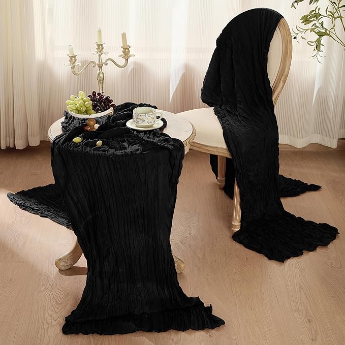 6 Pack Cheesecloth Table Runner 120 Inch Boho Rustic Gauze 10 FT Black Cheese Cloths Table Runners Decorations for Halloween Birthday Party Baby Shower Wedding Holiday Home Decor