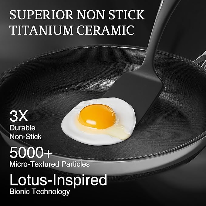 KITEXPERT Non Stick Frying Pans Set - 2 Piece (10, 12") Titanium Ceramic Pan with Lids, Nonstick Skillet Stainless Steel, PFAS PFOA & PTFE Free, Dishwasher & Oven Safe, All Cooktops Compatible