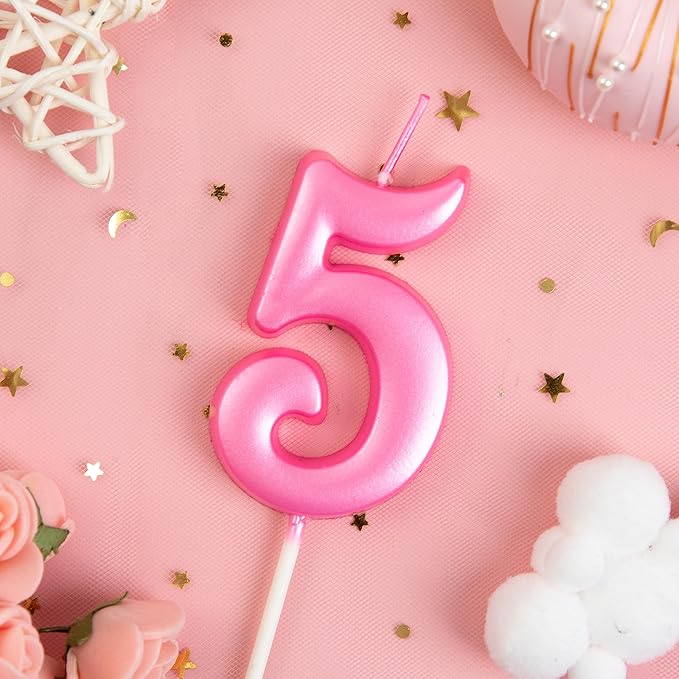 PHD CAKE 2.76 Inch Elegant Pink 5 Number Birthday Candles, Pink Number Candles, Cake Number Candles, Party Celebration