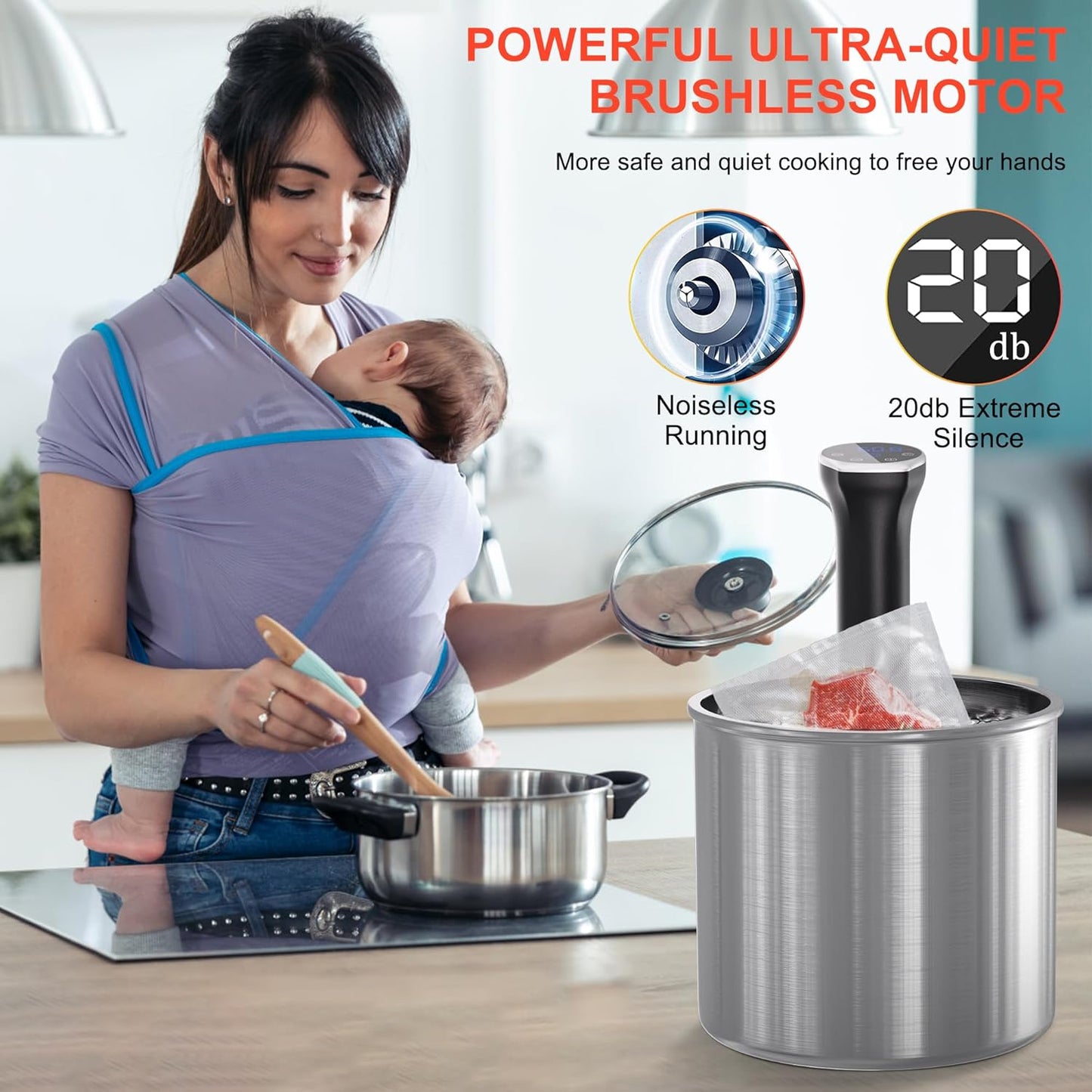 Sous Vide Machine, Sous Vide Cooker 1100W, WiFi Connect App Control with Recipe, Fast-Heating Immersion Circulator Cooker with Accurate Temperature and Time Control, Ultra Quiet, IPX7 Waterproof