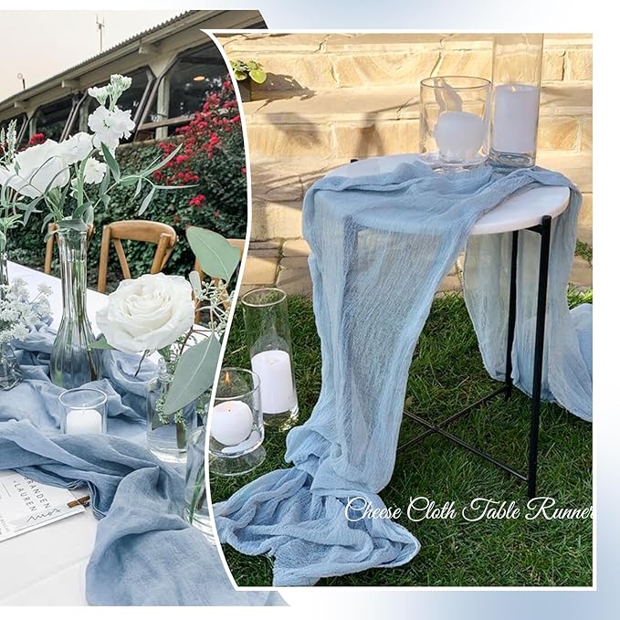 Aktor 6 Pack Dusty Blue Cheesecloth Table Runner 10Ft Gauze Table Runner Boho Semi Sheer Cheese Cloth Fabric Runners for Wedding Birthday Baby Shower Party Table Decoration（Dusty Blue）