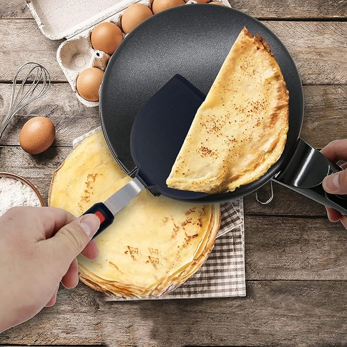 Silicone Spatula Set of 2 for Nonstick Cookware,Tenta Tenta Kitchen Slotted Angle Round Pancake Spatulas 600°F Heat Resistant Classic Rubber Spatula Set For Cooking-Grey/Black