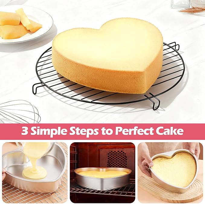 E-far 8 Inch Heart Cake Pan, 2Pcs Stainless Steel Heart Shaped Cake Mold, Cake Tin Baking Pan for Valentine's Day Anniversaries Wedding, Non-Toxic & Dishwasher Safe