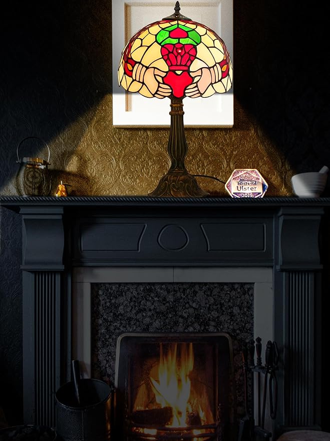 KY&BOSAM Tiffany Table Lamps Irish Gold Crown Celtic Light Stained Glass Art Style Desk Lamp19 Inche Tall 12 Inche Wide Lamp Shade1 Bulb Antique Zinc Base Living Room Bedroom St Patrick's Day Decor