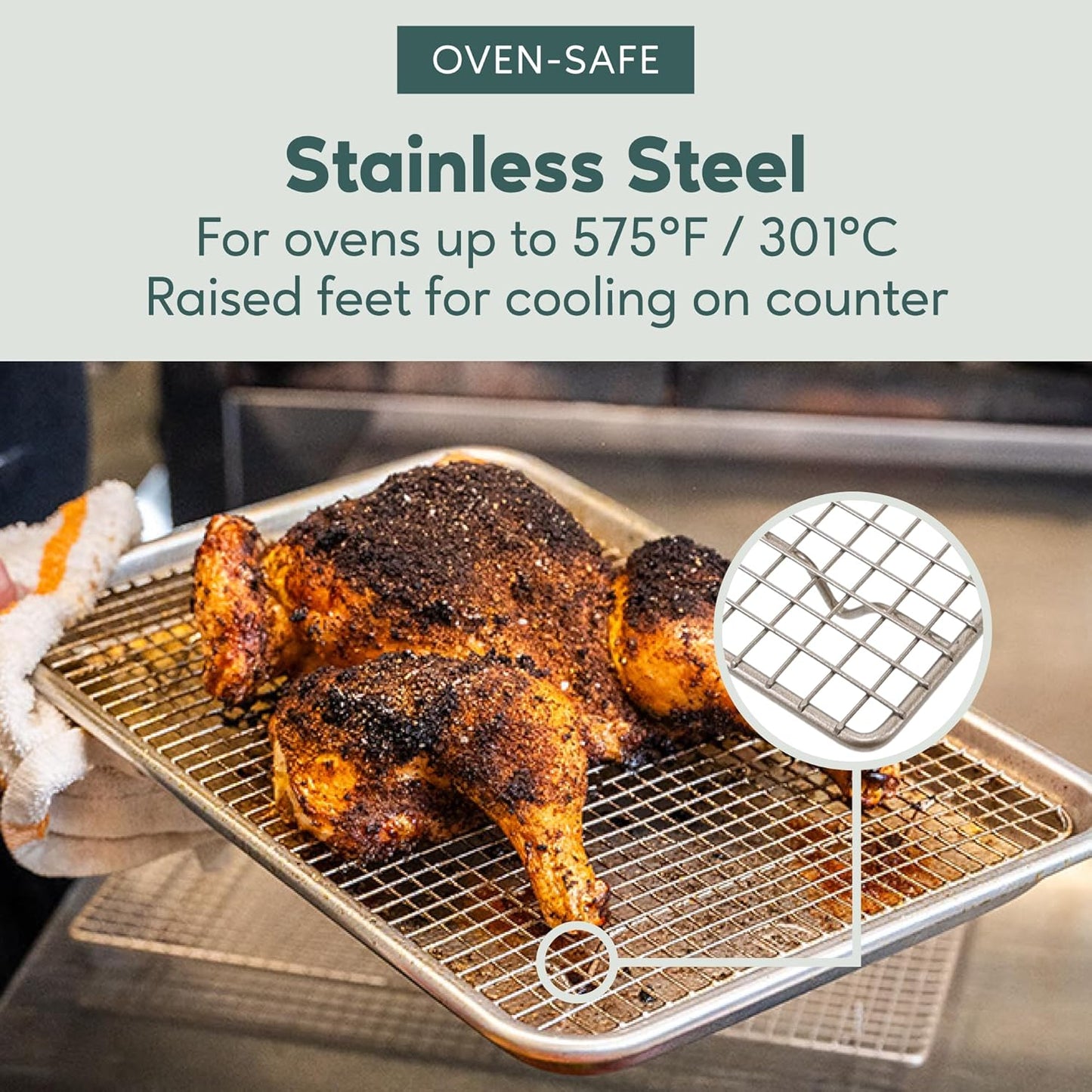 Ultra Cuisine Stainless Steel 8.5 x 12-inch Cooling and Baking Rack - Oven-Safe - Dishwasher-Safe - Heavy Duty - Tight Wire Bake for Oven Cooking - Quarter Sheet Pan - Ideal as Roasting Rack