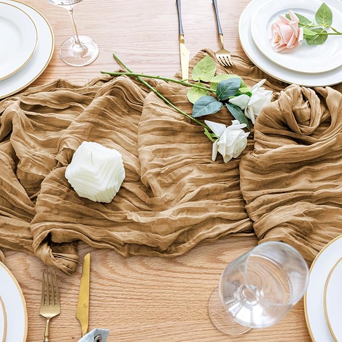 Wokceer Cheesecloth Table Runner 3Pack 10FT Khaki Boho Gauze Cheese Cloth Table Runner for Party Long Rustic Sheer Table Runners for Baby Bridal Shower Wedding Easter Table Decor
