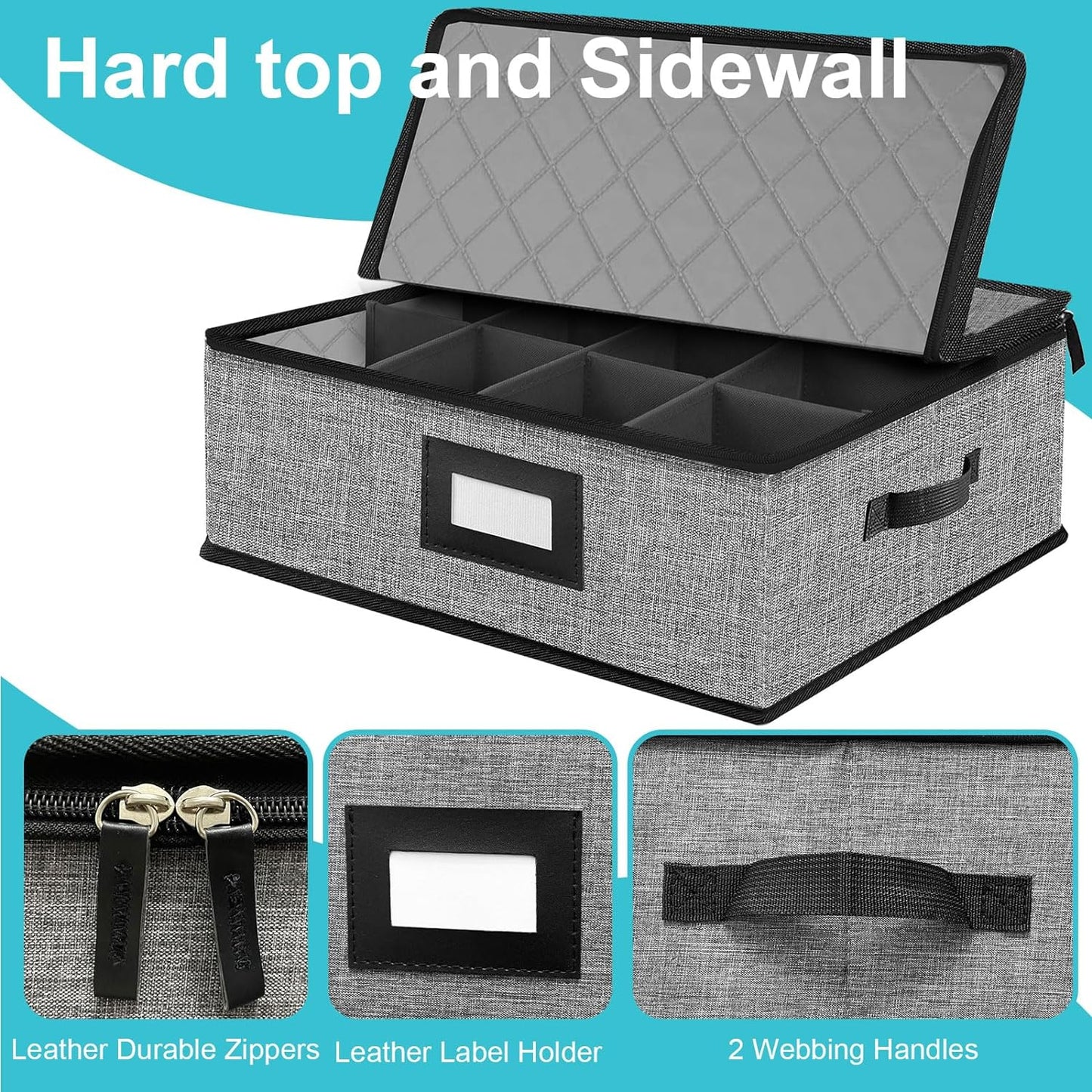 Quilted Mug Cup Storage Box-China Storage Containers Hard Shell,Cup Storage Containers with Lid for Moving Transport,Kichen Dinnerware Storage