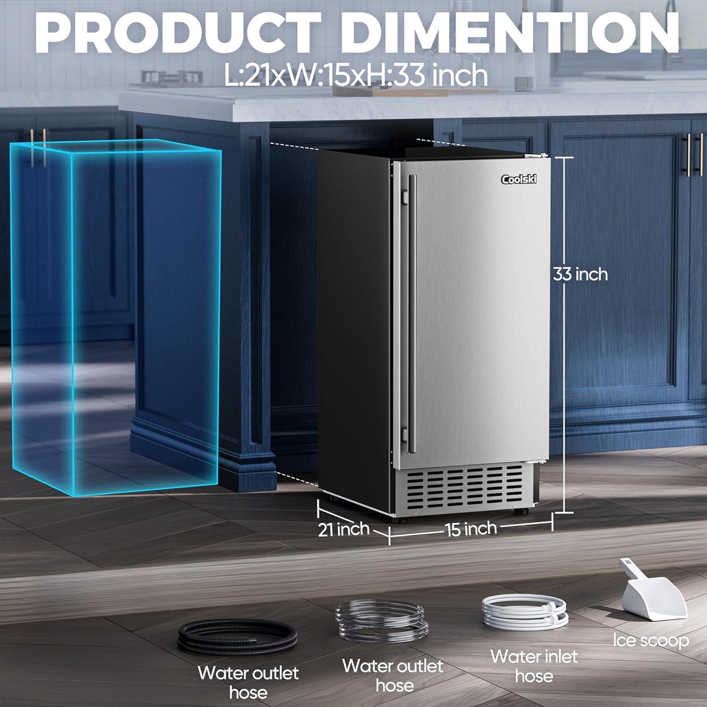 15" W Commercial Under Counter Ice Maker Machine, 80 LBS/Day Stainless Steel Built-in Freestanding Ice Maker with Water Filter, for Home Apartment & Commercial Use