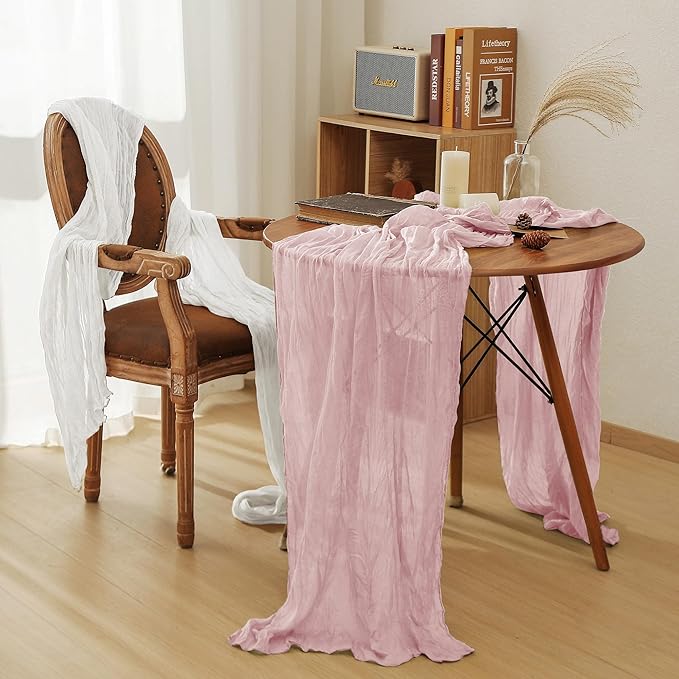 Leetaltree 10 Pack Ivory Cheesecloth Table Runner, 35x120 Inch Boho Rustic Cheese Cloth Table Runner, Decorative Table Runners for Bridal Baby Shower Decorations or Wedding Table Decorations