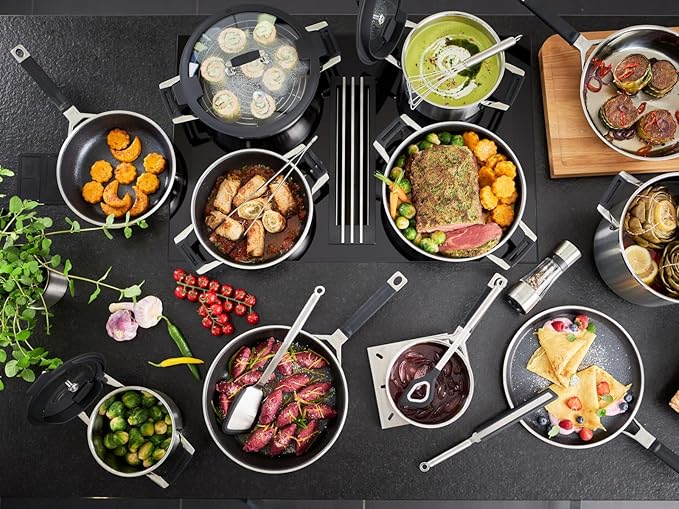 Rosle 91963 Silence Pro Stainless Steel High Casserole Cooking Pot with Insulated Handles & Lid 24 cm / 9.5 in, Silver