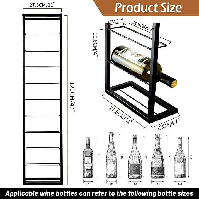 FLstudio Wall Mounted Wine Rack: 10 Bottles Wine Rack for Wall - Black Metal Wine Bottle Holder, Wall Racks for Wine Bottles Display and Storage, Hanging Bottle Organizer for Home Bar, Kitchen