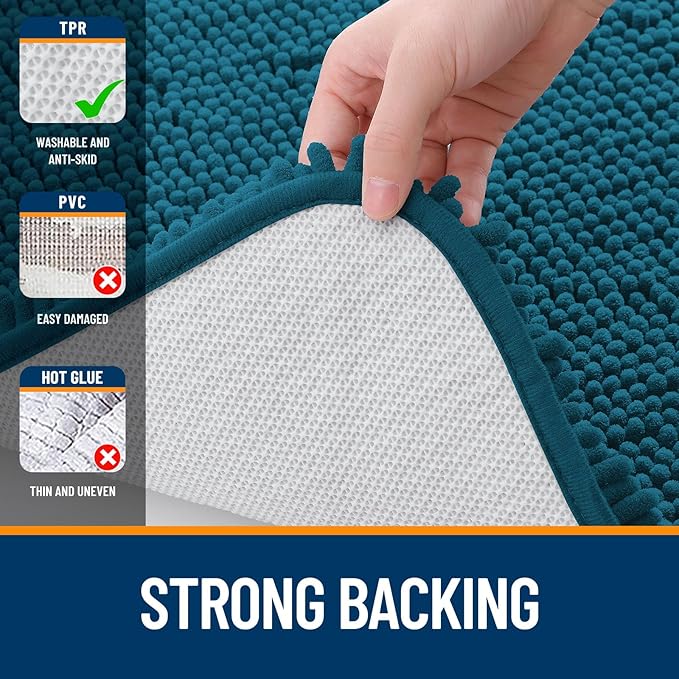 OLANLY Bathroom Rugs 59x20, Extra Soft Absorbent Chenille Bath Rugs, Rubber Backing Quick Dry, Machine Washable Bath Mats for Bathroom Floor, Tub and Shower, Home Decor Accessories, Peacock Blue