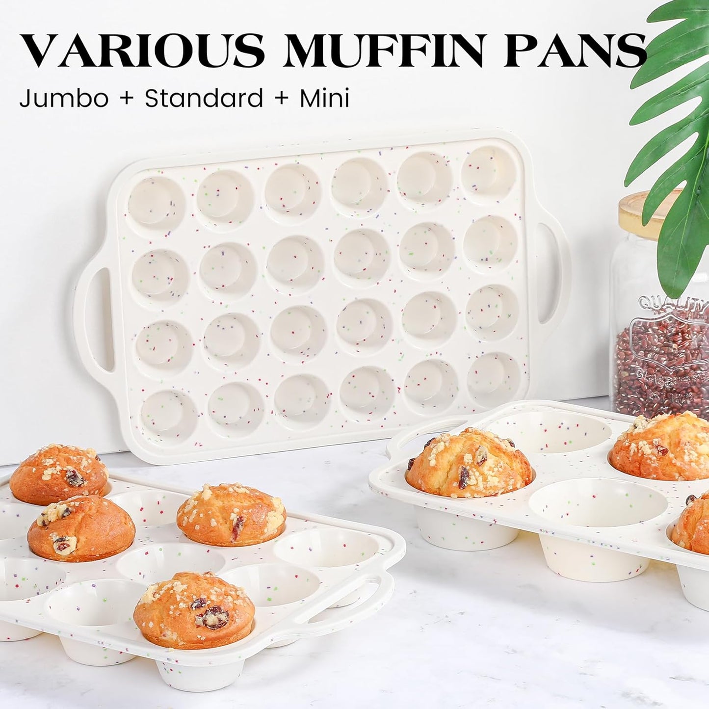 2 Pcs Silicone Muffin Pan for Baking with Metal Frame, Nonstick 12 Cup Regular Size Cupcake Pan, Silicone Muffin Tray for Egg Bites (Cream)