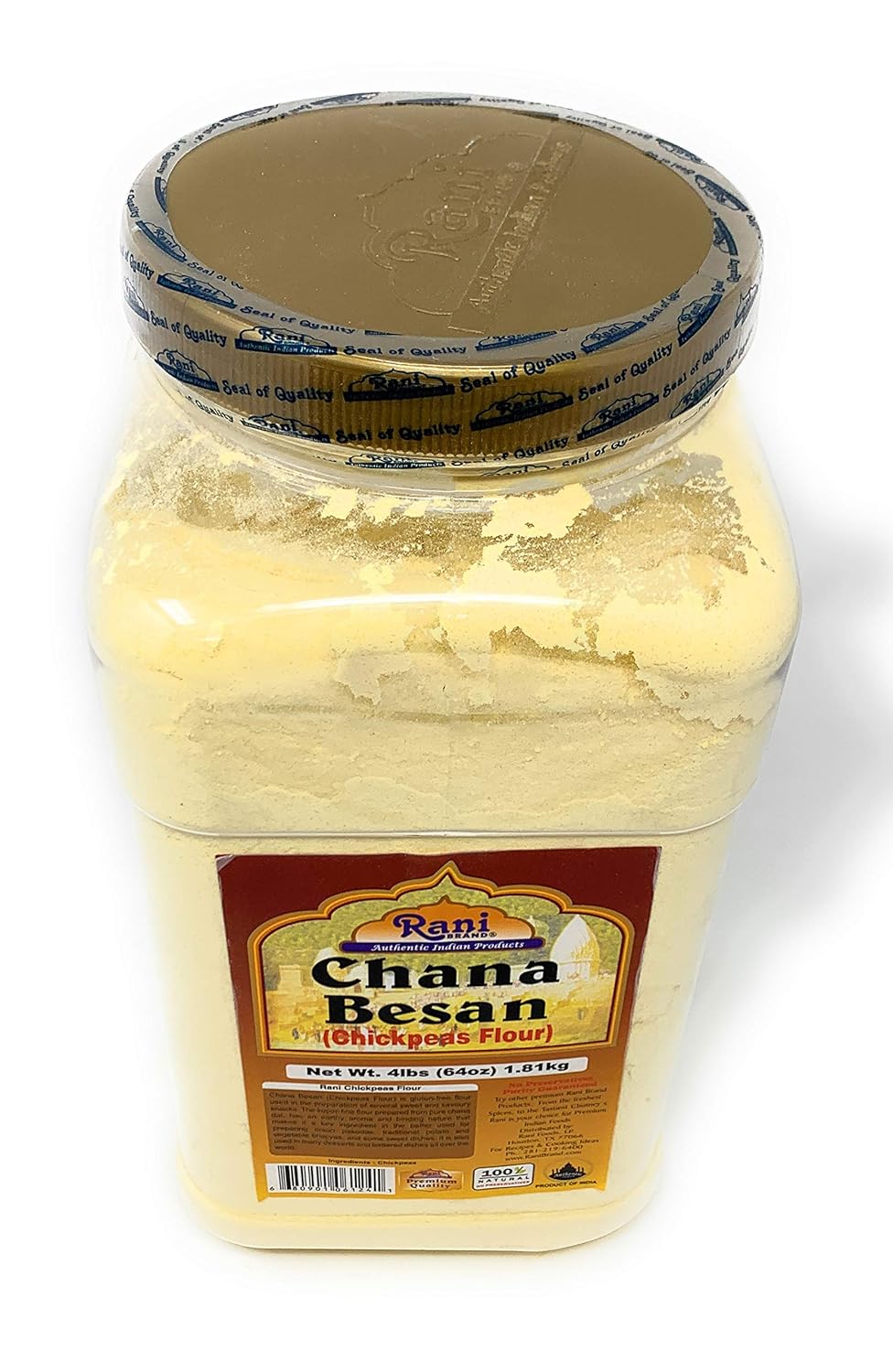 Rani Chana Besan (Chickpeas Flour, Gram) 64oz (4lbs) 1.81kg Bulk PET Jar ~ All Natural | Vegan | Gluten Friendly | NON-GMO | Kosher | Indian Origin