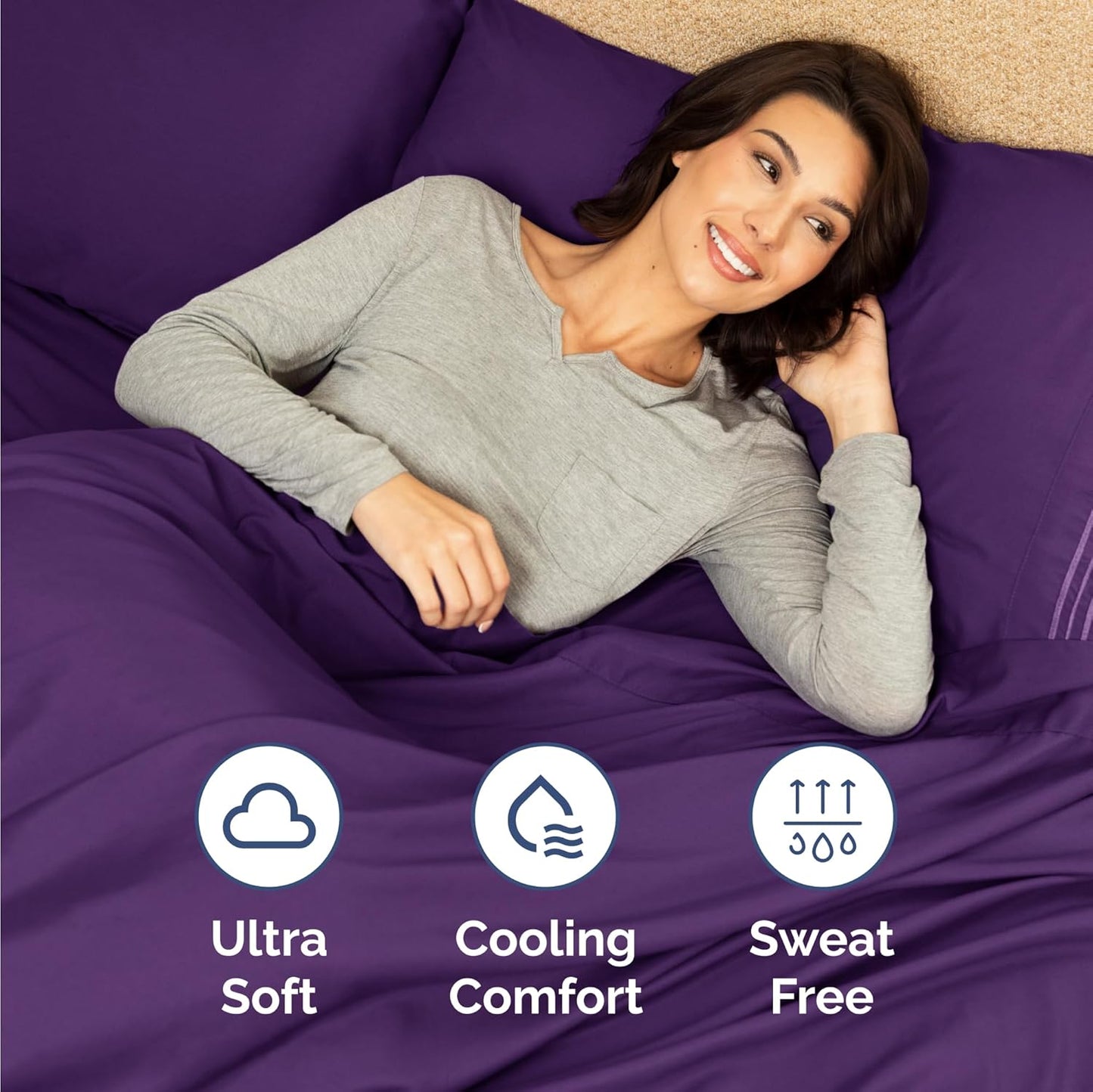 Twin Size 3 Piece Sheet Set - Comfy Breathable & Cooling Bed Sheets Set - Hotel Luxury Bedding for Women, Men, Kids, Teens, Boys & Girls - Deep Pockets, Ultra-Soft, Wrinkle Free - Oeko-Tex - Purple