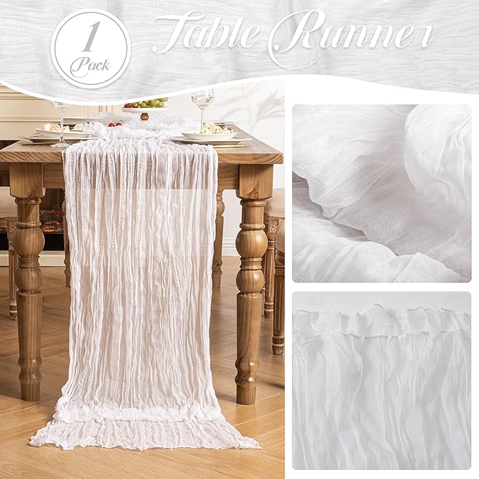 Leetaltree 1 Pack Ivory Cheesecloth Table Runner, 35x120 Inch Boho Rustic Cheese Cloth Table Runner, Decorative Table Runners for Bridal Baby Shower Decorations or Wedding Table Decorations