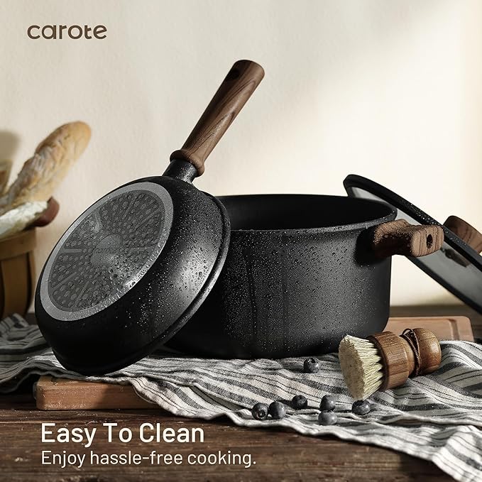 CAROTE 44pcs Nonstick Kitchen Cookware Sets, Nonstick Pots and Pans, Induction Cookware Set Kitchen Cooking Sets, Non Stick w/Frying Pan,Black