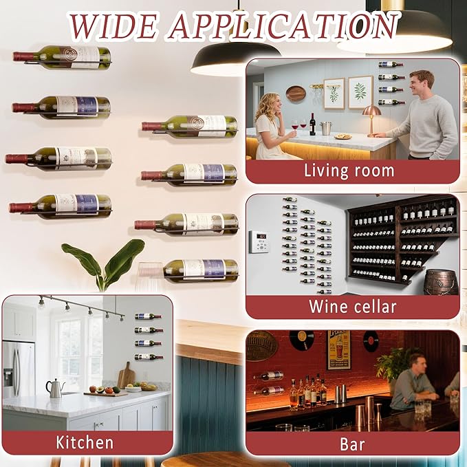 FLstudio Wall Mounted Wine Rack: 4 Bottle Wall Mount Wine Rack for Wine Bottles Display and Storage - Metal Wall Wine Bottle Organizer Holder for Wine Cellar Home Kitchen Bar Decor