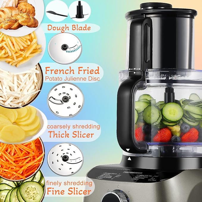 11 in 1 Food Processor Blender Combo,51oz Juice Blender, large Chute 14cup Food Processor,blenders kitchen for Chopping/Mixing/Mincing/Slicing/Shredding/Purees & Dough, safety lock 600W