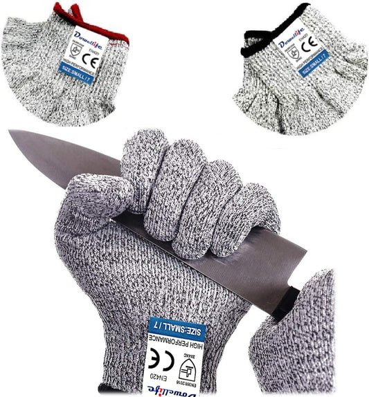 Dowellife Cut Resistant Gloves Food Grade Level 5 Protection, Safety Kitchen Cuts Gloves for Oyster Shucking, Fish Fillet Processing, Mandolin Slicing, Meat Cutting and Wood Carving. (Small-2 Pairs)