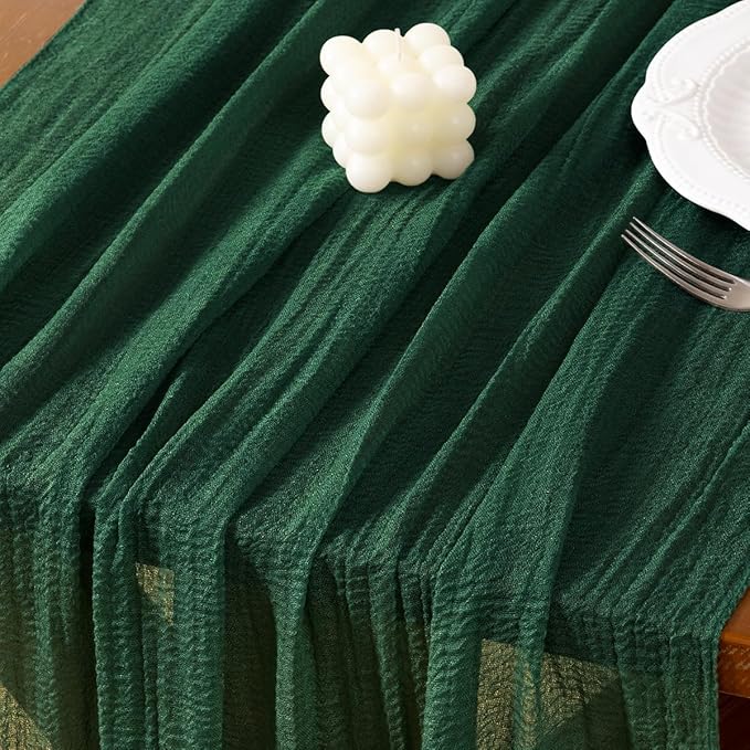 Socomi 6pcs Emerald Green Fall Thanksgiving Cheesecloth Table Runner Gauze 120 Inch Rustic Boho Cheese Cloth Runner for Wedding Party Baby Bridal Shower Centerpiece Decoration Holiday Home Decorations