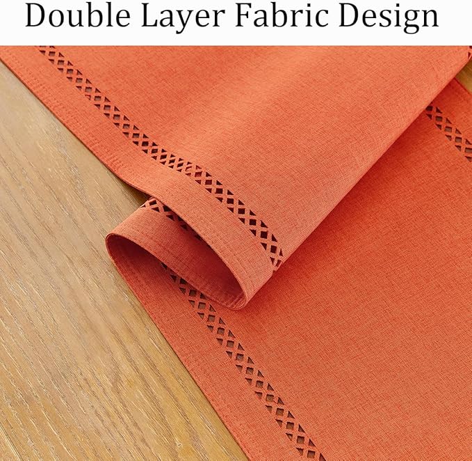 Fall Table Runner Decorations, Burlap Style Farmhouse 13 x 48 Inch Orange Table Runner, Rustic Geometric Hollow Table Runners 48 Inches Long for Autumn Thanksgiving Decorations, 13x48 Inches, Orange