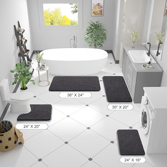 OLANLY Bathroom Rugs 47x32, Extra Soft Absorbent Chenille Bath Rugs, Rubber Backing Quick Dry, Machine Washable Bath Mats for Bathroom Floor, Tub and Shower, Home Decor Accessories, Dark Grey