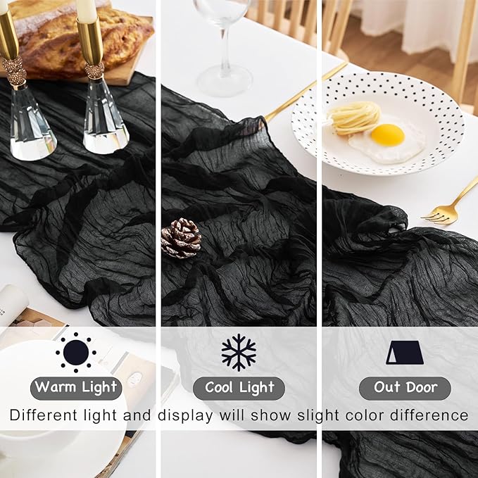 10 Pack 120 Inch Cheesecloth Black Table Runner 10FT Boho Gauze Table Runners Long Cheese Cloth Table Runner Semi Sheer Runners for Wedding Bridal Baby Shower Party