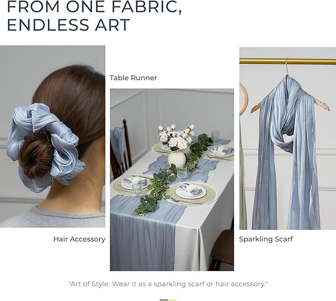 Leetaltree Dazzle Table Runner-Luxury Scarf Table Runner 120 Inch 10FT - Liquid Silk Shine, Elegant Gift Set with Card for Wedding, Christmas, Baby Shower,Holiday & Home Decor (Grayish Blue, 1 Pack)