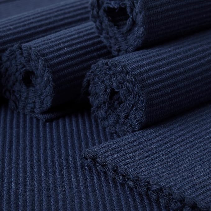 Encasa XO Dining Placemat Set of 6 | Solid Solid Navy Blue Color | Fine Ribbed Cotton Table mat | Size 19x13 in |for Dining Table Fall Decoration, Holiday & Christmas Festivals - Machine Washable