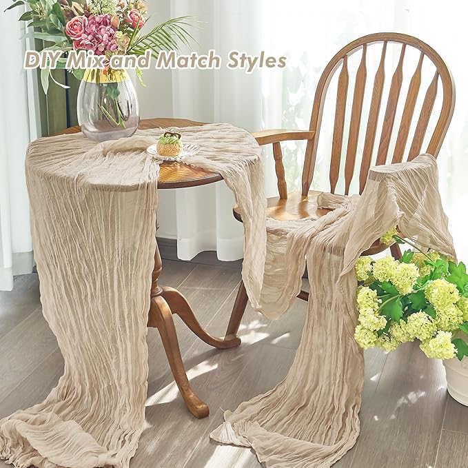 IVAPUPU 1 Pcs Cheesecloth Table Runner - 10ft Nude Boho Gauze Cheese Cloth Table Runners for Baby Shower Decoration Wedding Party Summer Garden Farmhouse