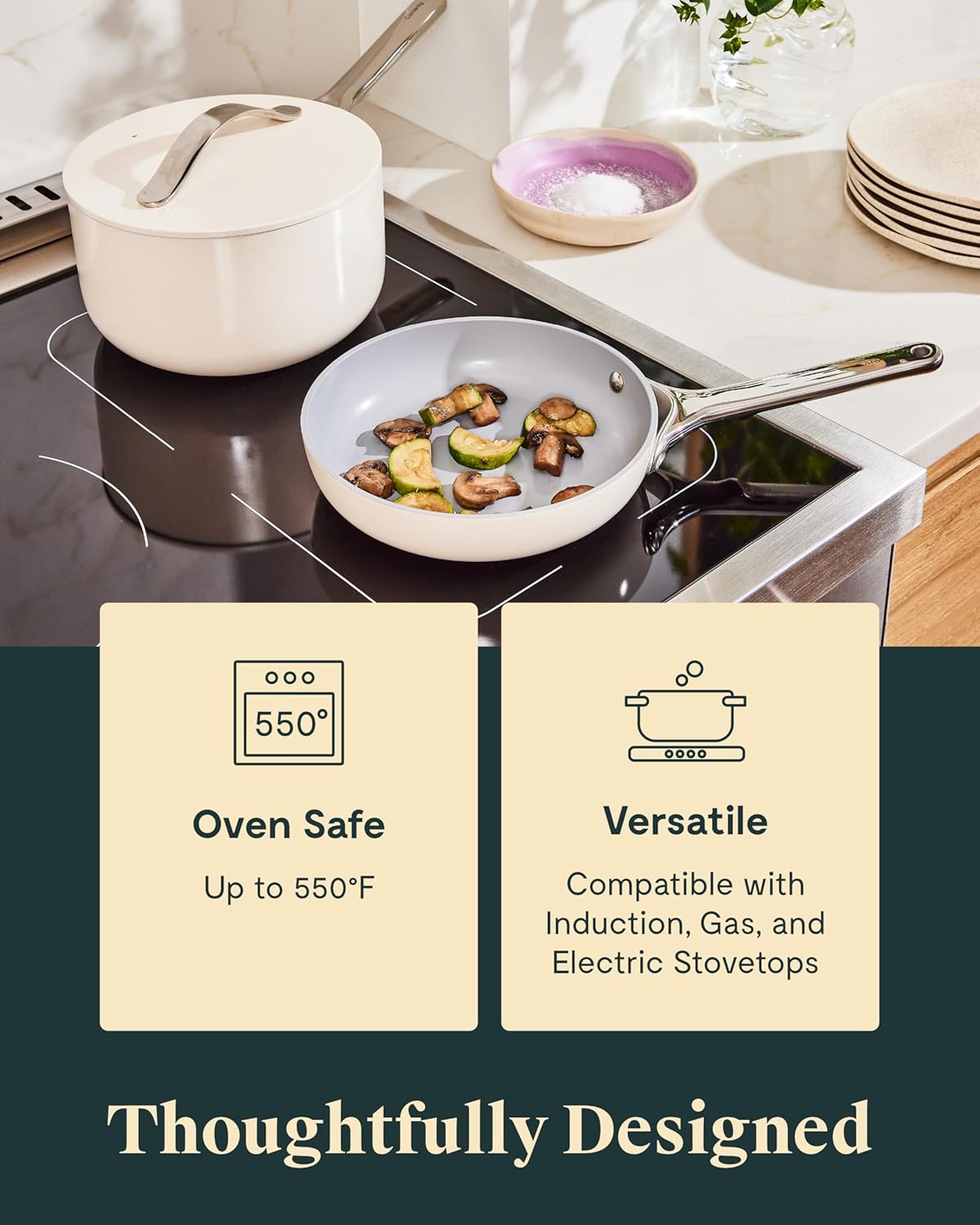 Caraway Mini Cookware Set - Non-Stick Ceramic Fry Pan (1.05 qt, 8") & Sauce Pan (1.75 qt) - Non Toxic, PTFE & PFOA Free - Oven Safe & Stovetop Agnostic (Gas, Electric & Induction) - Marigold