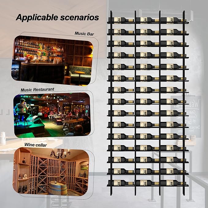 Large Wall Mount Wine Rack, 16 Tier 16 Bottle Wine Storage Organizer Display Holder, Modern Metal Wine Storage for Wine Cellars, Home Bars, Kitchens, and Dining Rooms