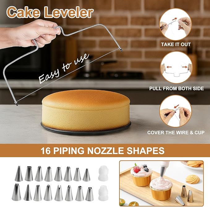 WERTIOO 138pcs Springform Cake Pan Sets for Baking with Cake Decorating Kit, 3 Round Non-Stick Springform Pan Set (6, 8, 10 inches), Leak-Proof Cheesecake Pan with Icing Tips, Cake Leveler & eBook