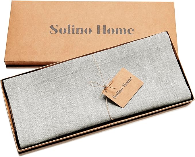 Solino Home Linen Table Runner 72 Inches Long - Athena, 100% Pure Linen Oyster Grey 14 x 72 Inch Table Runner for Dining, Holiday