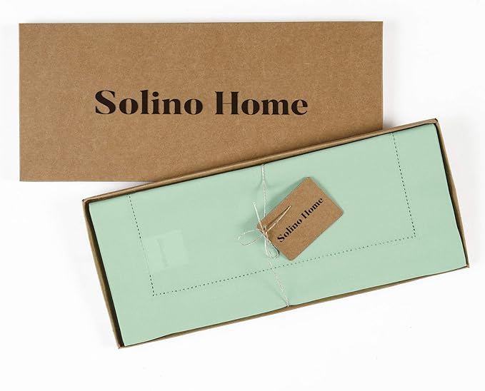 Solino Home Table Runner 108 Inches Long - Cotton Linen Hemstitch Aqua Table Runner 14 x 108 Inch