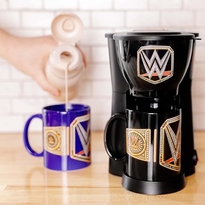 Uncanny Brands WWE Single Cup Coffee Maker Gift Set with 2 Mugs - Jolt Up Like A Champion