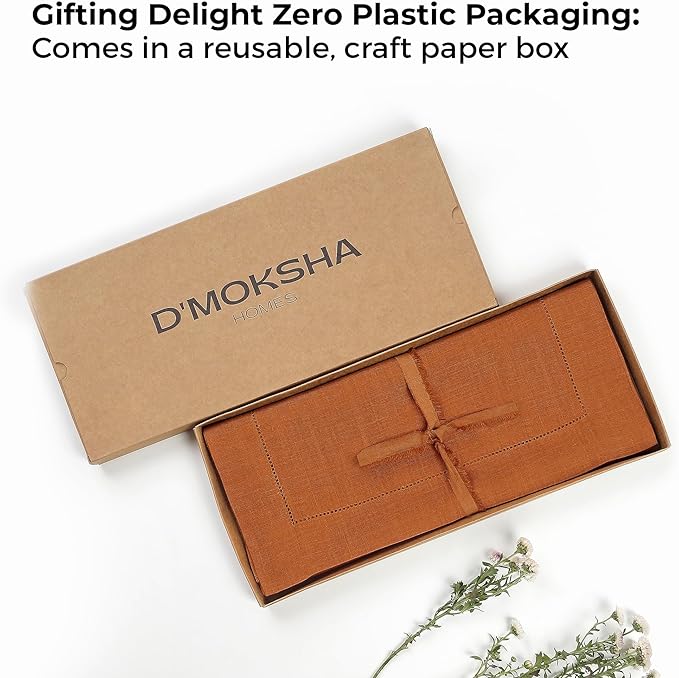D'Moksha Homes Linen Rust Table Runner 60 Inches - Classic Hemstitch, 100% Pure Linen Coffee Table Runner 14 x 60 Inch Ideal for Dresser Tables - Winter, Christmas, Holiday, New Year