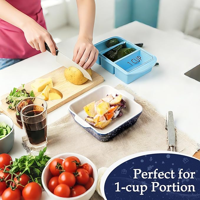 NUTRIUPS 13oz 5.9x5.9in Square Ceramic Baking Dish Set, 2-Pack Small Oven-Safe Baking Pan for Lasagna, Casserole - Bakeware for Baking & Serving (Blue)