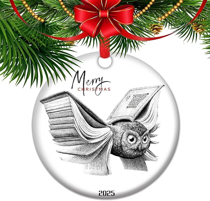 Christmas Book Ornament, Funny Owl Book Ornament, Book Lover Gift, Bookworm Gifts, Librarian Gift