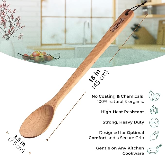 Extra Long Wooden Spoon, 18-inch Heavy Duty Stir Paddle for Cooking in Big Pots - Large Cooking Spoon For Cajun, Brewing, Mixing, Stirring - Solid Natural Hard Wood Large Spatula