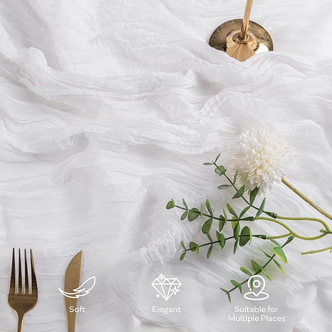 Leetaltree 4 Pack Ivory Cheesecloth Table Runner, 35x120 Inch Boho Rustic Cheese Cloth Table Runner, Decorative Table Runners for Bridal Baby Shower Decorations or Wedding Table Decorations