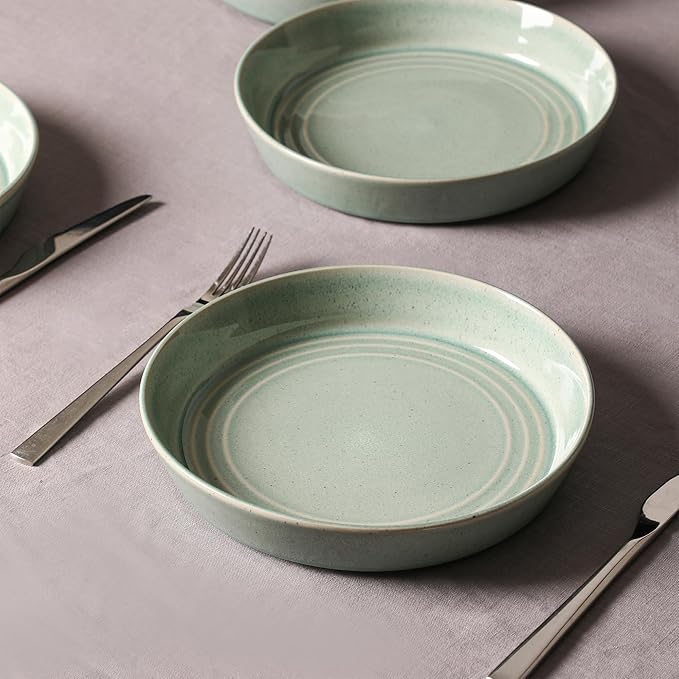 Stone Lain Claire 4-Piece Pasta Bowl Set Stoneware, Bowls, Dishwasher and Microwave Safe, Dish Set for 4, Green