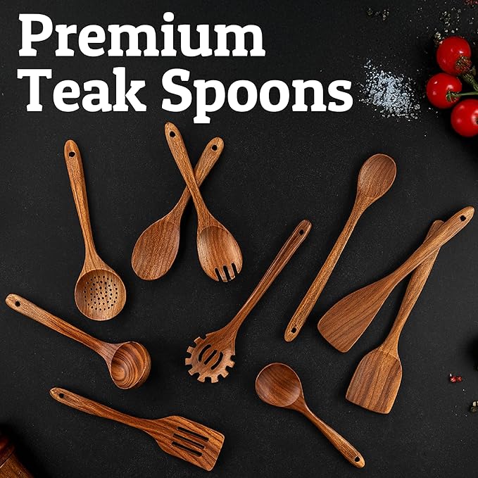PriorityChef Wooden Skimmer Spoon – Teak Large Slotted Spoon For Cooking or Frying, with Long Handle, Nonstick Safe and Hand-Finished – Durable Wooden Strainer for Kitchen Use