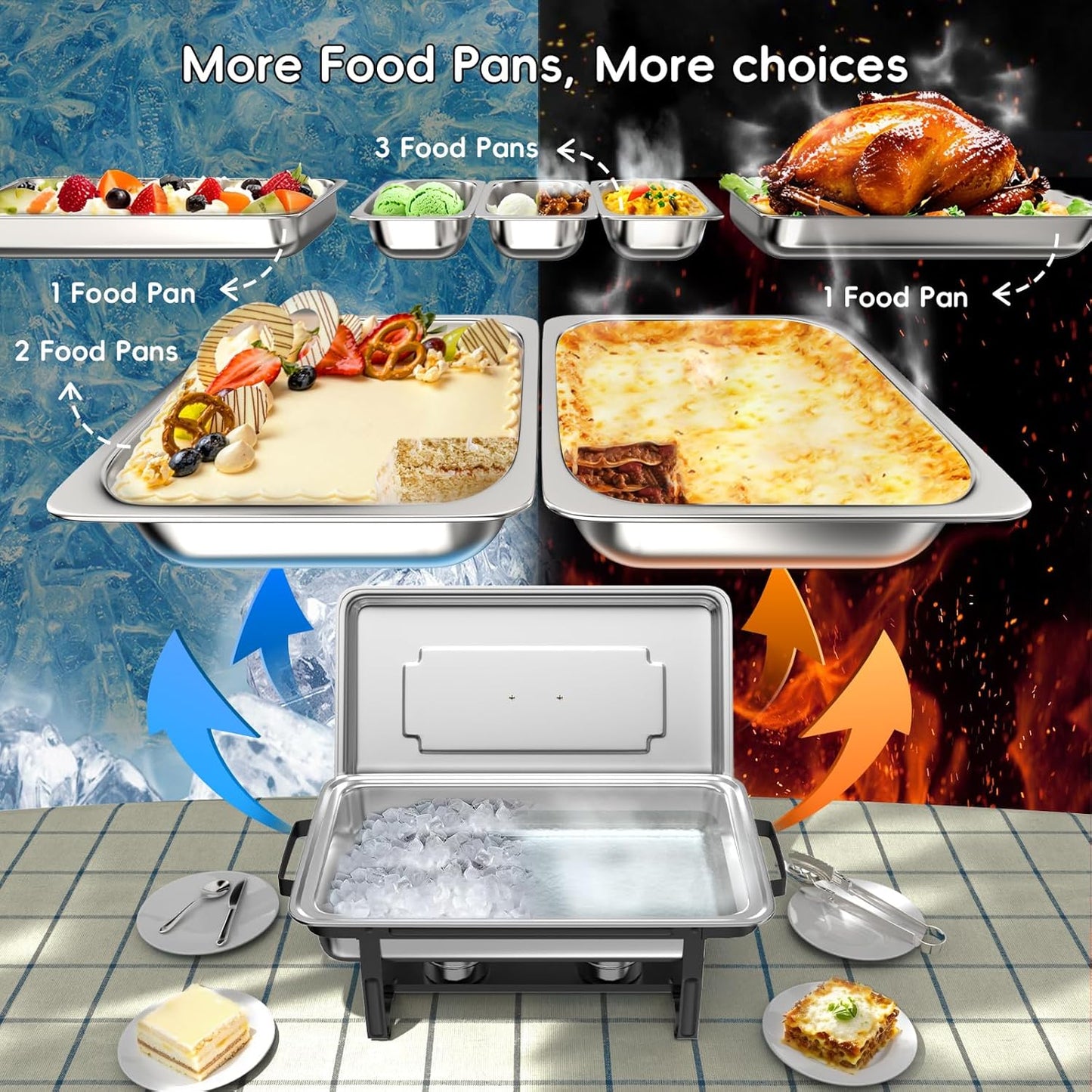 sifer Chafing Dishes for Buffet 9Qt 4 Pack [Multi-Size Food Pans] | Chafing Dishes with 80% Faster [Screwless Installation] and Stacking Design [Easy Storage] for Fathers Day Party/Wedding