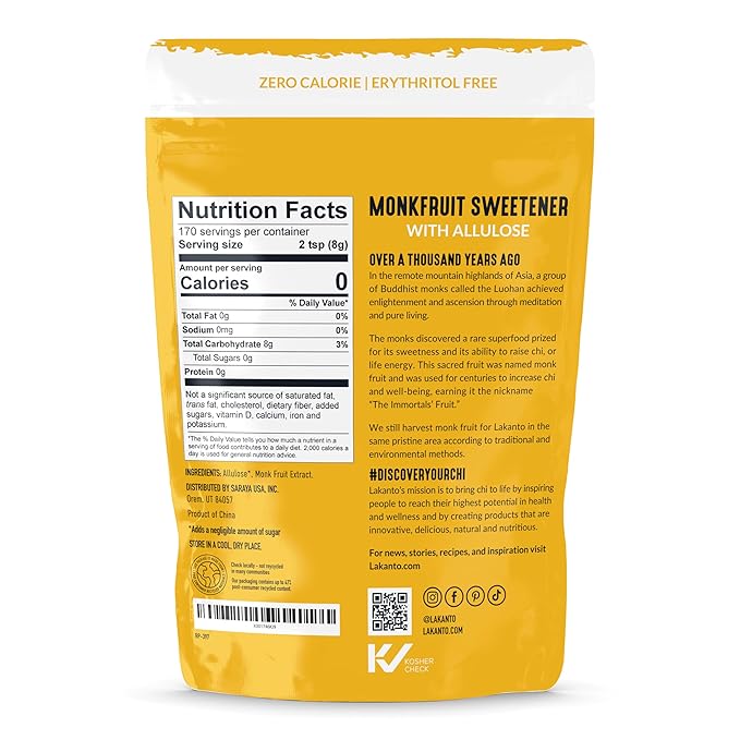 Lakanto Golden Monk Fruit Sweetener With Allulose, Raw Cane Sugar Substitute From Monk Fruit Extract, Raw Sugar Replacement for Baking, Coffee & Tea, Gluten Free, Low Carb, Non GMO, Keto, 3 LB Bag