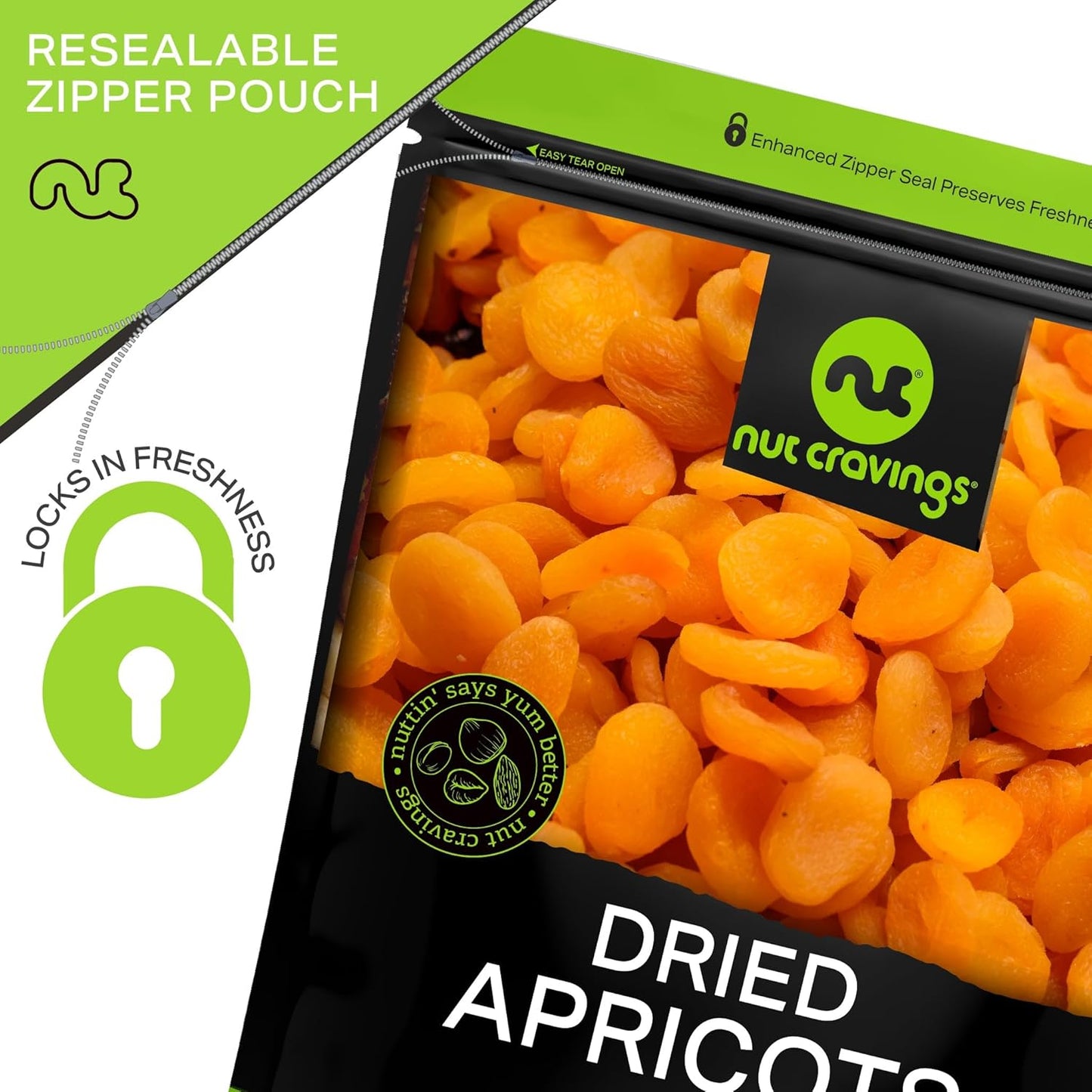 NUT CRAVINGS - Sun Dried Turkish Apricots, No Sugar Added (32oz, 2 LB) Bulk Dry Fruits Packed Fresh in Resealable Bag - Sweet Healthy Snack, Naturally Grown, Vegan, Kosher