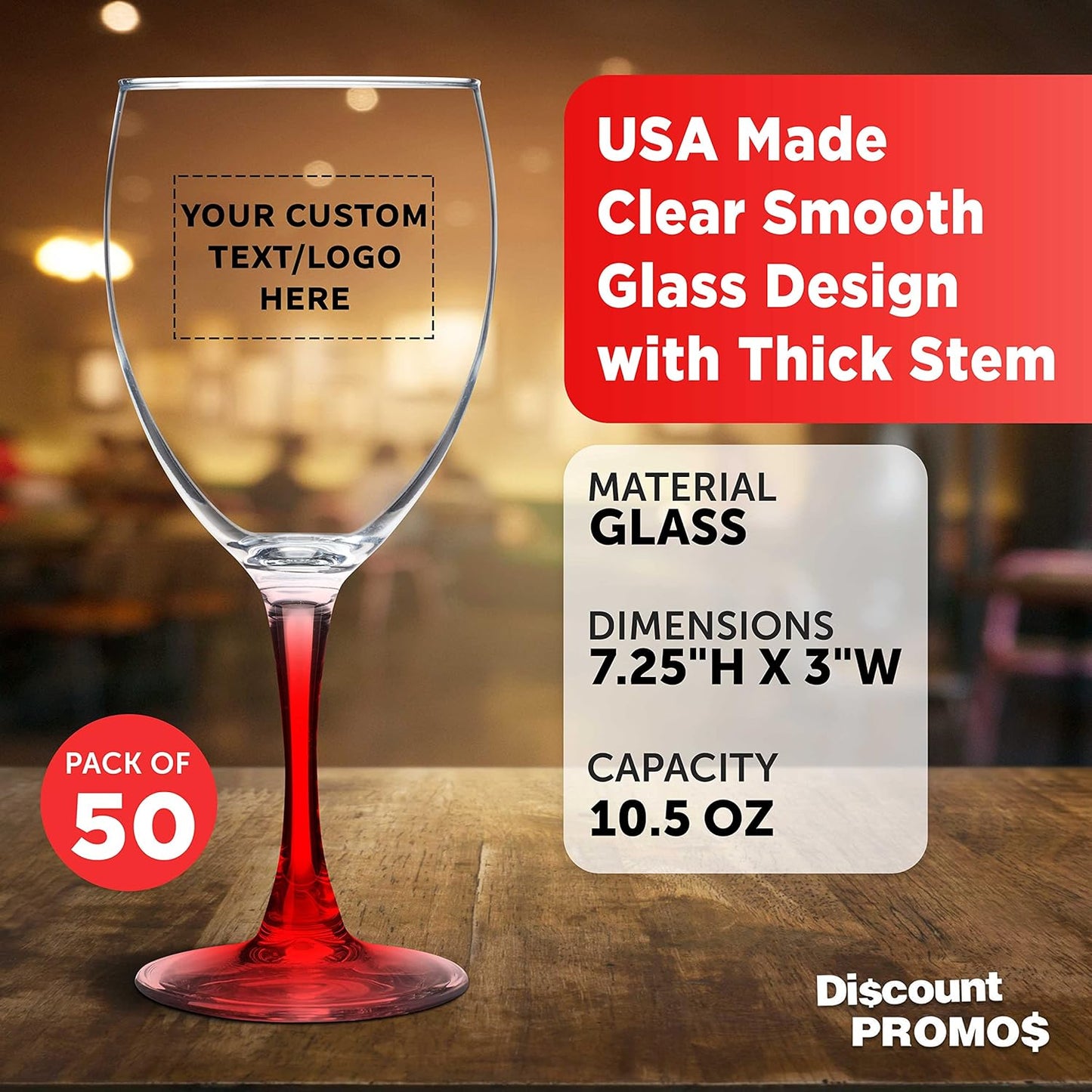 Custom Nuance Wine Glasses by ARC 10.5 oz. Set of 50, Personalized Bulk Pack - Restaurant Glassware, Perfect for Red Wine, White Wine, Cocktails - Red