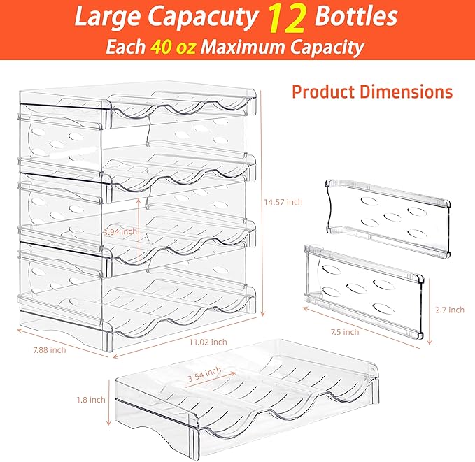 Stackable Wine Rack,Wine Bottle Holder for Inside Cabinet,for Pantry,Refrigerator,Countertop Organization-4 Tiers for 12 Bottles