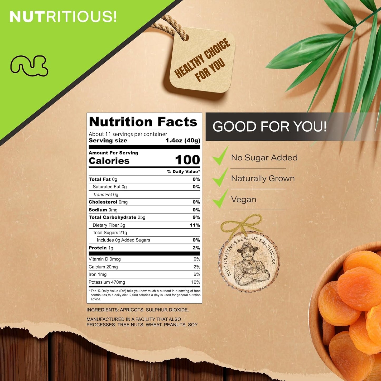 NUT CRAVINGS - Sun Dried Turkish Apricots, No Sugar Added (16oz, 1 LB) Bulk Dry Fruits Packed Fresh in Resealable Bag - Sweet Healthy Snack, Naturally Grown, Vegan, Kosher